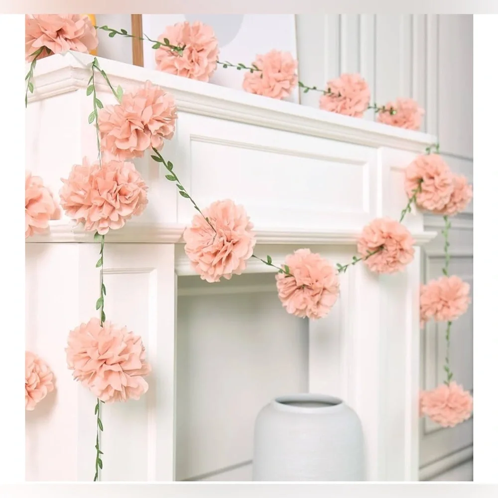 NEW Nude Tissue Paper Pom Pom Garland Paper Flowers Birthday Baby Shower wedding